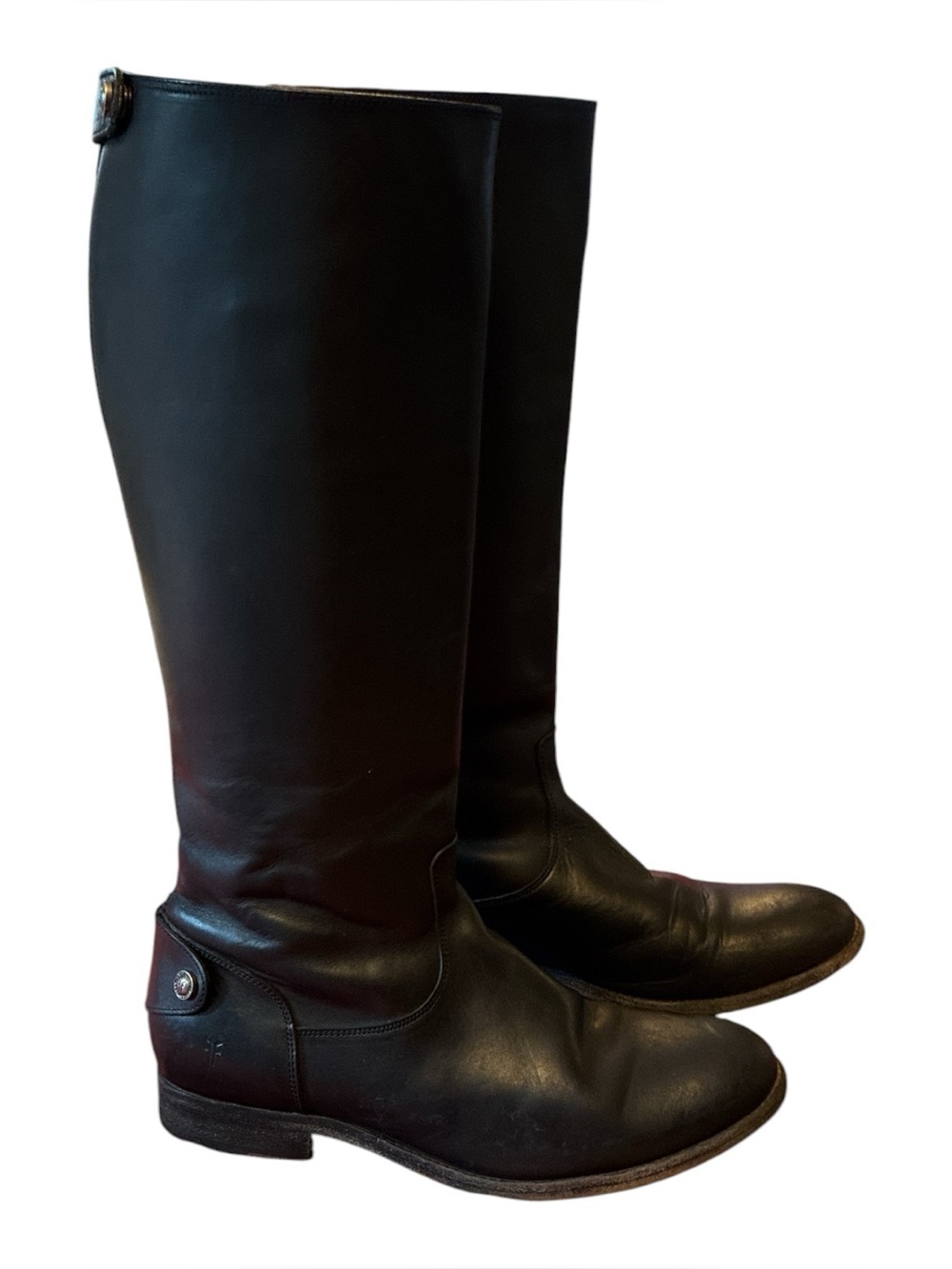 Vintage Frye Black Leather Riding Boots Back Zipper Sz 9.5